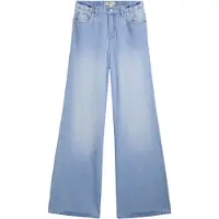 Bonprix Weite Jeans , Damen, Gr. 48, K-Gr, hellblau denim used, Obermaterial: 100% Baumwolle, loose fit, Jeans Weite Jeans, weite Passform, 5-Pocket-Design, elastischer Bequembund, hohe Bundhöhe