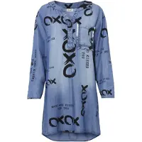 Bonprix Midikleid , Damen, Gr. 50, N-Gr, blau denim bedruckt, Obermaterial: 100% Lyocell (TENCELTM), oversize, Kleider Midikleid, für Frühjahr und Sommer, Jeanskleid, aus Lyocell (TENCELTM)