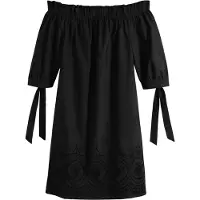 Bonprix Off-Shoulder-Kleid , Damen, Gr. 50, N-Gr, schwarz, Obermaterial: 100% Baumwolle, lässig geschnitten, Kleider Off-Shoulder-Kleid, aus Baumwolle, mit Stickerei, lässige Passform