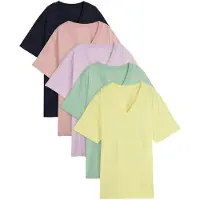 Bonprix "Weites Long-Shirt mit V-Ausschnitt, Kurzarm (5er Pack)" Packung, 5 tlg. lockere Passform, Kurzarm, mit V-Ausschnitt, unifarben