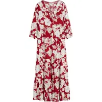 Bonprix Maxikleid , Damen, Gr. 36, N-Gr, tomatenrot, weiß geblümt, Obermaterial: 100% Viskose, ausgestellt, Kleider Maxikleid, für Frühling und Sommer, aus Viskose, ausgestellte Passform