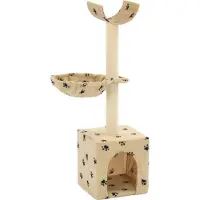 Syfax Katzen-Kratzbaum mit Sisal-Säulen 105 cm Beige Pfoten-Aufdruck
