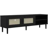 Sonstiges TV-Schrank SENJA Rattan-Optik Schwarz 158x40x49cm Kiefernholz