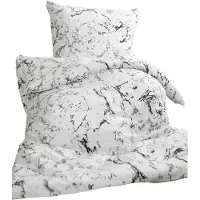 Jerry Fabrics Bettbezug Marmor weiß - 140 x 200 cm - Mikro100% Flanell