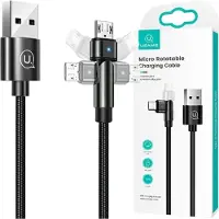 Usams U60 2A Microusb Schwarz/Schwarz 1M Geflochtenes Drehbares Kabel Sj478Usb01 (Us-Sj478)