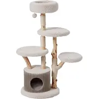Fudajo Forest Tree 146 cm Kratzbaum natur, Katzenbaum in Holzoptik mit Katzenhaus, Katzenbett und Spielball
