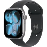 Apple Smartwatch Watch Series 11 GPS + Cellular, 46 mm, 64 GB, Retina LTPO OLED, S10 Dual-Core-Chip, Grau, schwarzes Fluorelastomer-Armband, Größe M/L
