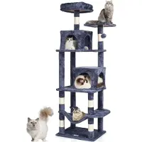 Vevor Kratzbaum für Hauskatzen, 160 cm Katzenturm mit 2 Katzenhäusern, Sisal-Kratzbaum, Hängematte, Sitzstange oben, Sprungplattformen, großes Katzenmöbel-Aktivitätszentrum mit Hängeball, Dunkelgrau