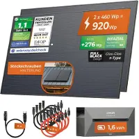 Solarway All In One Balkonkraftwerk mit Speicher 890W komplett Steckdose - 1,6 kWh Anker Solix 2 PRO Speicher - Solaranlage Komplettset - 445W bifaziale Solarmodule & Anker Speicher & Zubehör