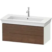 Duravit White Tulip, Waschtischunterbau wandhängend, Breite 984 x Tiefe 458mm, mit 2 Schubkästen, mit Tip-on Technik, WT434207736, Farbe: Korpus: Weiß Seidenmatt, Front: Amerikanischer Nussbaum Massiv