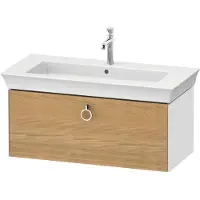 Duravit White Tulip, Waschtischunterbau wandhängend, Breite 984 x Tiefe 458mm, mit 1x Auszug, mit Griff, WT42520H585, Farbe: Korpus: Weiß Hochglanz, Front: Eiche Natur Massiv