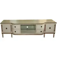 Casa Padrino Barock Fernsehkommode mit 4 Schubladen und 2 Türen Antik Creme/Gold 190 cm - Fernsehschrank - Sideboard - Massivholz