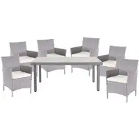 Mendler Poly-Rattan-Garnitur Halden, Gartenmöbel Balkon-Set Sitzgarnitur grau, Kissen creme