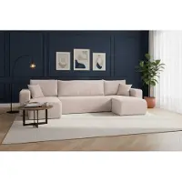VENASI Wohnlandschaft mit Schlaffunktion Luna U, Beige Cordstoff