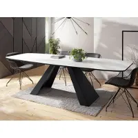 WFL GROUP Esstisch Monte im Modern Stil, Rechteckiger Tisch - Ausziehbar von 180 cm bis 220 cm, Pulverbeschichtete Schwarze Metallbeine - 180 x 90 cm - Weiß