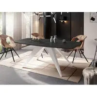 WFL GROUP Ausziehbarer Esstisch im Loft-Stil - Industrieller Tisch in Schwarzer Marmoroptik mit Weißen Metallbeinen - Modernes Design für Wohnzimmer - 180 cm Ausziehbar auf 220 cm - Marmor Schwarz