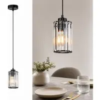 ZMH Pendelleuchte Esstisch Kristall 1 Flammig Hängelampe Schwarz E27 Hängeleuchte Schlafzimmer Pendellampe Esszimmerlampe für Flur Küche Hotel