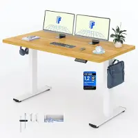 FlexiSpot EN1 Höhenverstellbarer Schreibtisch 140x80cm, 100 kg Tragkraft, mit Anti-Kollisionsschutz, Einteilige Tischplatte, 4 Memory-Funktion(Ahorn)