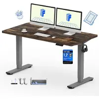 FlexiSpot EN1 Höhenverstellbarer Schreibtisch 140x80cm, 100 kg Tragkraft, mit Anti-Kollisionsschutz, Einteilige Tischplatte, 4 Memory-Funktion(Braun)