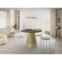WFL GROUP Esstisch Rund Ausziehbar mit Lamellen im Loft-Stil – 100 bis 180 cm – Tisch mit Goldenen Metallbeinen, Platzsparend für Wohnzimmer oder Esszimmer – Beton-Optik Dunkelgrau