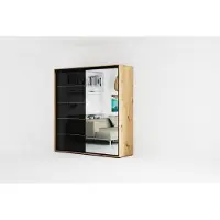 BM-Möbel A11 Kleiderschrank mit 2 Schiebetür aus Glas und Spiegel - Artisan, Lacobel Schwarz - 150 x 62 x 215 cm