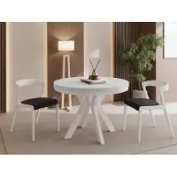 WFL GROUP Runder Esstisch Ausziehbar 80-130 cm – Verlängerbar, für 4-6 Personen mit Weißen Holzbeinen & Metallring – Tisch für Wohnzimmer & Esszimmer in Weiß