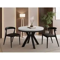 WFL GROUP Runder Esstisch Ausziehbar 100-200 cm XXL Groß – Verlängerbar, für 5-10 Personen mit Schwarzen Holzbeinen & Metallring – Tisch für Wohnzimmer & Esszimmer in Weiß