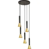Searchlight Hängelampe Signal, Ø 37 cm, schwarz/goldfarben Metall, 5-flg