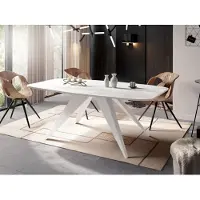 WFL GROUP Ausziehbarer Esstisch im Loft-Stil - Industrieller Tisch in Weißer Marmoroptik mit Weißen Metallbeinen - Modernes Design für Wohnzimmer - 180 cm Ausziehbar auf 220 cm - Marmor Weiß