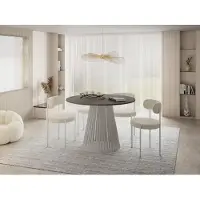 WFL GROUP Esstisch Rund Ausziehbar mit Lamellen im Loft-Stil – 120 bis 200 cm – Tisch mit Kaschmir Metallbeinen, Platzsparend für Wohnzimmer oder Esszimmer – Beton-Optik Dunkelgrau