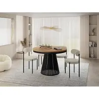 WFL GROUP Esstisch Rund Ausziehbar mit Lamellen im Loft-Stil – 120 bis 200 cm – Industrieller Tisch mit Schwarzen Metallbeinen, Platzsparend für Wohnzimmer oder Esszimmer – Braun