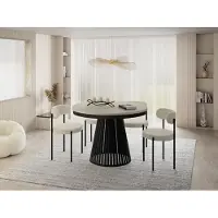 WFL GROUP Esstisch Rund Ausziehbar mit Lamellen im Loft-Stil – 100 bis 180 cm – Industrieller Tisch mit Schwarzen Metallbeinen, Platzsparend für Wohnzimmer oder Esszimmer – Beige Kaschmir