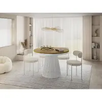 WFL GROUP Esstisch Rund Ausziehbar mit Lamellen im Loft-Stil – 120 bis 200 cm – Industrieller Tisch mit Weißen Metallbeinen, Platzsparend für Wohnzimmer oder Esszimmer – Braun