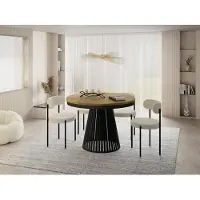 WFL GROUP Esstisch Rund Ausziehbar mit Lamellen im Loft-Stil – 120 bis 200 cm – Industrieller Tisch mit Schwarzen Metallbeinen, Platzsparend für Wohnzimmer oder Esszimmer – Braun