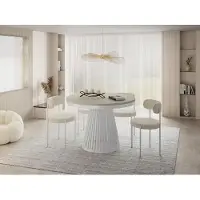WFL GROUP Esstisch Rund Ausziehbar mit Lamellen im Loft-Stil – 100 bis 180 cm – Industrieller Tisch mit Weißen Metallbeinen, Platzsparend für Wohnzimmer oder Esszimmer – Beige Cashmere