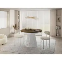 WFL GROUP Esstisch Rund Ausziehbar mit Lamellen im Loft-Stil – 120 bis 200 cm – Industrieller Tisch mit Weißen Metallbeinen, Platzsparend für Wohnzimmer oder Esszimmer – Braun