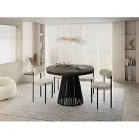 WFL GROUP Esstisch Rund Ausziehbar mit Lamellen im Loft-Stil – 100 bis 180 cm – Industrieller Tisch mit Schwarzen Metallbeinen, Platzsparend für Wohnzimmer oder Esszimmer – Beton-Optik Dunkelgrau