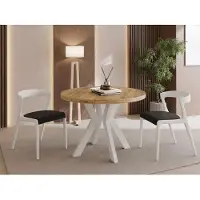 WFL GROUP Runder Esstisch Ausziehbar 80-130 cm – Verlängerbar, für 4-6 Personen mit Weißen Holzbeinen – Tisch für Wohnzimmer & Esszimmer in Eiche Braun