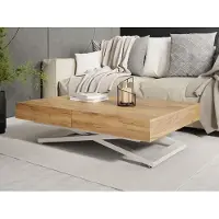 WFL GROUP Couchtisch Höhenverstellbar Cavetta U - Esstisch 120-200x80x27-76 cm Craft Eiche mit Kaschmir Beige Gestell