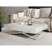 WFL GROUP Couchtisch Höhenverstellbar Cavetta U - Esstisch 120-200x80x27-76 cm Weißer Marmor mit Kaschmir Beige Gestell