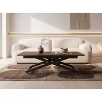 WFL GROUP Couchtisch Höhenverstellbar Ausziehbar – Wohnzimmertisch & Esstisch mit Rollen, Schwarzem X-Gestell – 120 x 80 cm bis 160 x 80 cm – Nussbaum Braun