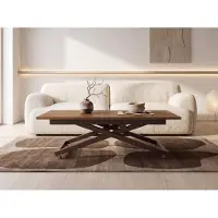 WFL GROUP Couchtisch Höhenverstellbar Ausziehbar – Wohnzimmertisch & Esstisch mit Rollen, Braunem X-Metallgestell – 120 x 80 cm bis 160 x 80 cm – Eiche Braun Rustikal
