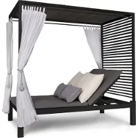 Blumfeldt Doppelliege Outdoor für 2 Personen mit Dach, Doppel-Sonnenliege, Doppel Garten Liege Bett für Erwachsene & Kinder, Gartenbett mit Verstellbarer Rückenlehne, Outdoor-Sonnenbett mit Dach