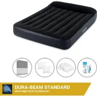 Intex Luftbett - 2 Personen - 137 x 191 x 25 cm - Blau - Mit eingebauter Pumpe, Spannbettlaken Anthrazit, Kopfkissen, Molton 2 in 1 Kissenbezüge en Reperaturset