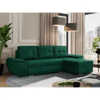 MKS Meble Sofa mit Schlaffunktion - Ecksofa mit Schlaffunktion und Bettkasten - Sofa 3 Sitzer - Schlafsofa - Couch - Schlafsofa mit Bettkasten - Umbria L - Dunkelgrün Velvet