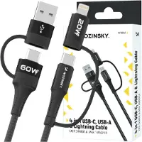 Wozinsky WNBAA, 1 m, 2 x USB A, USB C/Lightning, Schwarz