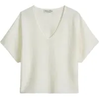 Marc O'Polo Kurzarmpullover , Damen, Gr. M, weiß (weiß cotton), Strick, Obermaterial: 100% Baumwolle, loose fit normal, V-Ausschnitt, Bündchen, Pullover Kurzarmpullover, loose aus reinem Baumwollgarn