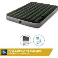 Intex Luftbett - 2 Personen - 137 x 191 x 25 cm - Grün - Mit eingebauter Fußpumpe + Spannbettlaken Schwarz + Reperaturset