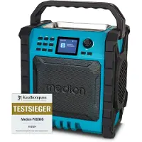 Medion P66896 Baustellenradio (DAB Plus, DAB+/UKW, integrierter Akku, Farbdisplay, Bluetooth, Powerbank-Funktion, IP54, robust, zwei Passivradiatoren)