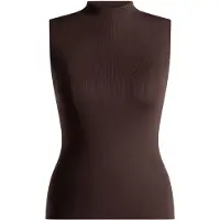Base Level Tanktop "Yali", Damen, Gr. 40, braun, Jersey, Obermaterial: 80% Viskose, 20% Nylon, unifarben, körpernah hüftlang, Rundhals, Tops Tanktop, mit Stehkragen